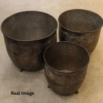 Antique Stone Metal Planter Set - Image 4