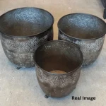 Antique Stone Metal Planter Set - Image 3