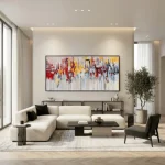 Urban Pulse – Hand-Painted Abstract Cityscape Oil Painting - Image 2