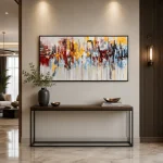 Urban Pulse – Hand-Painted Abstract Cityscape Oil Painting - Image 4