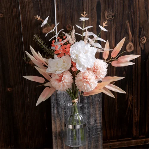 Artificial Peach & Ivory Garden Bouquet