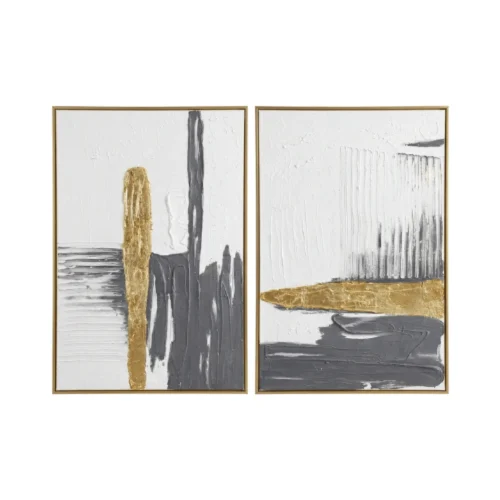 Golden Contrast – Hand-Painted Abstract Oil Painting Set (2 Pieces)