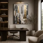 Metropolitan Glow – Hand-Painted Geometric Abstract Oil Painting - Image 4