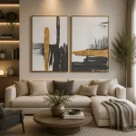 Golden Contrast – Hand-Painted Abstract Oil Painting Set (2 Pieces) - Image 2