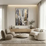Metropolitan Glow – Hand-Painted Geometric Abstract Oil Painting - Image 2