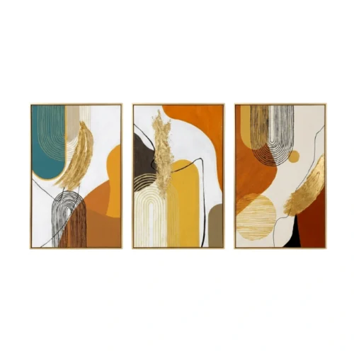 Golden Arc Trio – Hand-Painted Abstract Oil Painting Set (3 Pieces)