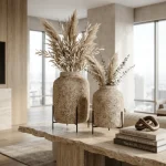 TerraStone Pedestal Textured Ceramic Decorative Vase - Image 4
