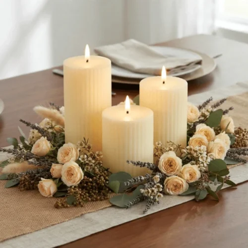 Flameless Ribbed Pillar LED Candle Set
