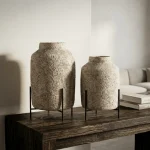 TerraStone Pedestal Textured Ceramic Decorative Vase - Image 6