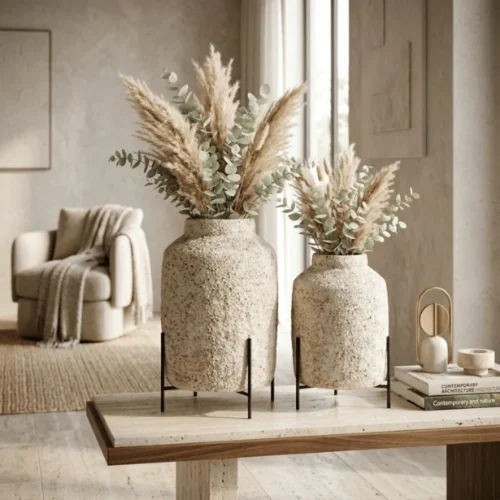 Pedestal Textured Ceramic Decorative Vase