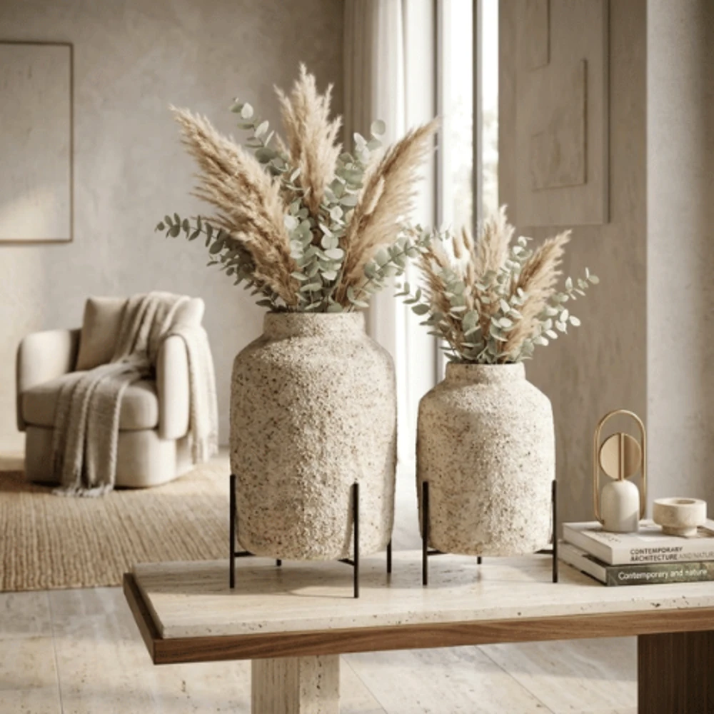 03-3 Pedestal Textured Ceramic Decorative Vase