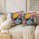 Midnight Bloom Embroidered Decorative Cushion Cover - Image 4