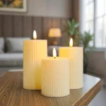 Luxury Flameless Ribbed Pillar LED Candle Set - Image 9