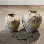 Golden Oasis Textured Ceramic Decorative Vase - Image 4