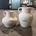 Rustic Blush Textured Ceramic Decorative Vase - Image 4