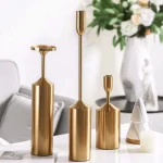Modern Gold Decorative Metal Pillar Candle Holders - Image 4