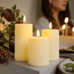 Luxury Flameless Ribbed Pillar LED Candle Set - Image 7