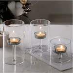 Modern Glass Tea Light Holder Set - Image 3