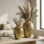 Golden Ember Textured Ceramic Decorative Vase - Image 4