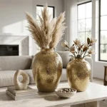 Golden Ember Textured Ceramic Decorative Vase - Image 5