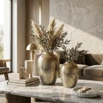 Golden Ember Textured Ceramic Decorative Vase - Image 6