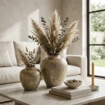 Golden Oasis Textured Ceramic Decorative Vase - Image 4