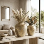 Golden Oasis Textured Ceramic Decorative Vase - Image 5