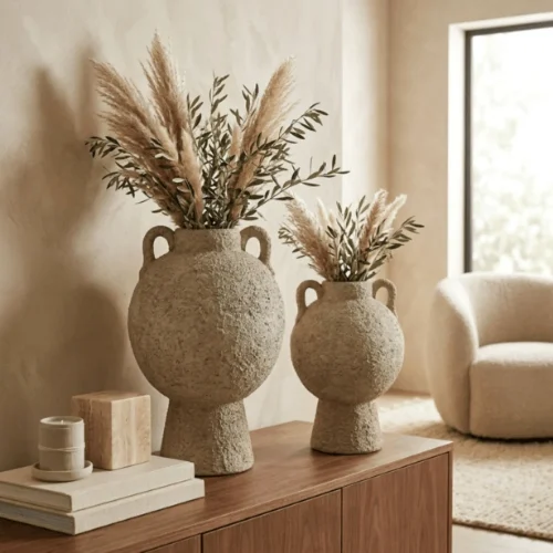 Pedestal Textured Ceramic Decorative Vase