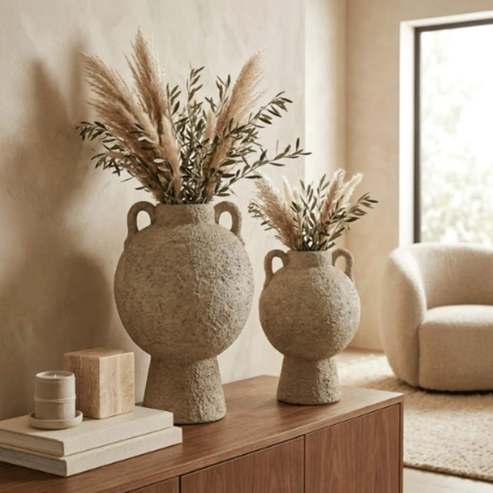49-49 Pedestal Textured Ceramic Decorative Vase