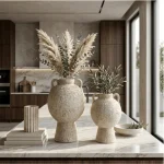 Athena Pedestal Textured Ceramic Decorative Vase - Image 4