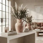 Rustic Blush Textured Ceramic Decorative Vase - Image 9