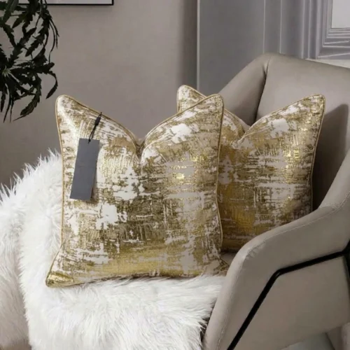 Gold Abstract Jacquard Cushion Cover