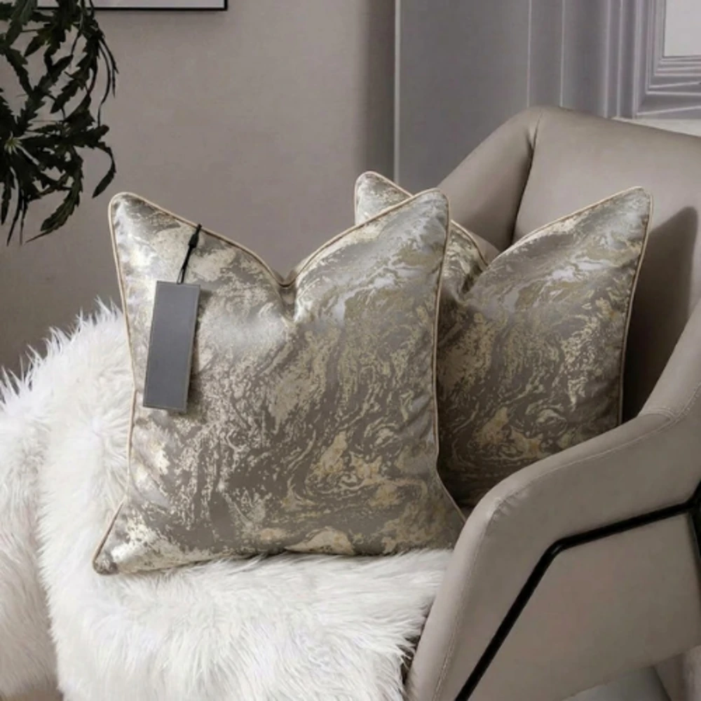 09-55 Silver Abstract Jacquard Cushion Cover