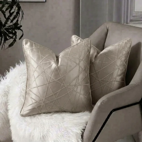 Beige Linear Chevron Cushion Cover