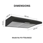 Black Matte Kitchen Chimney Hood PS-FTBLK6022 60cm - Image 2