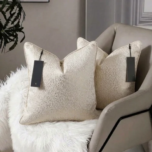 Beige Plain Textured Cushion Cover