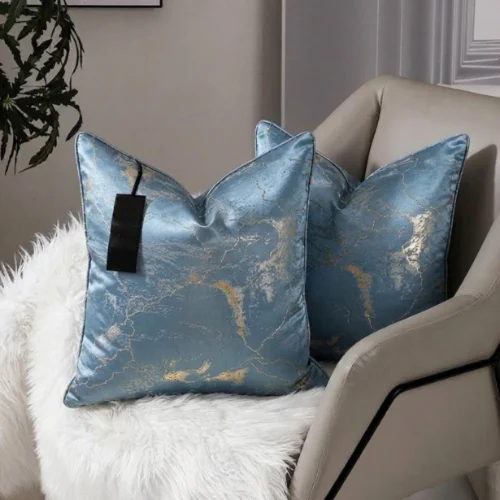 Blue Abstract Gold Jacquard Cushion Cover
