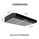 Black Matte Kitchen Hood 60cm PS-FTBG6025BT - Image 2