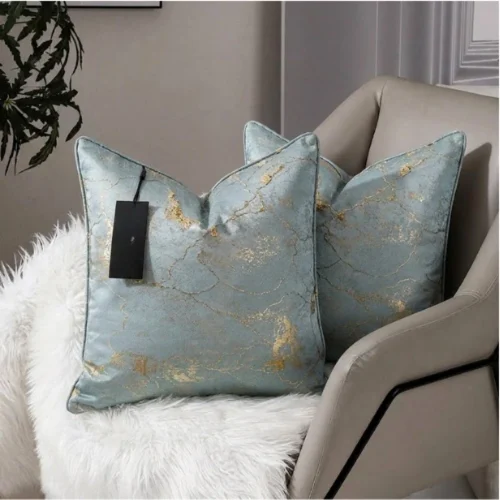 Blue Abstract Gold Jacquard Cushion Cover