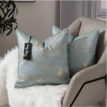 Blue Abstract Gold Jacquard Cushion Cover