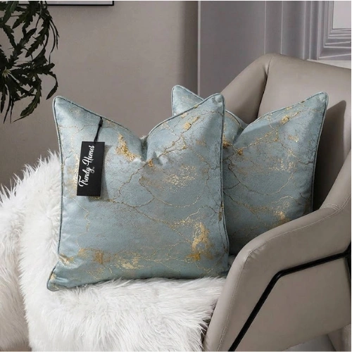 26-26 Blue Abstract Gold Jacquard Cushion Cover