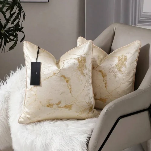 Gold Abstract Jacquard Cushion Cover