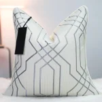 Ivory Geometric Line Jacquard Cushion Cover - Image 3