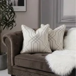 Ivory Geometric Line Jacquard Cushion Cover - Image 4