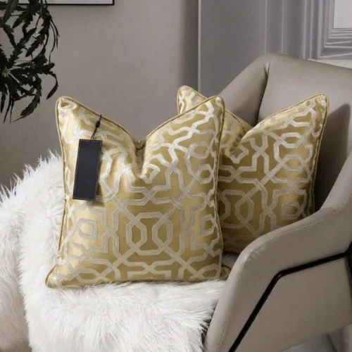 Gold Botanical Jacquard Cushion Cover