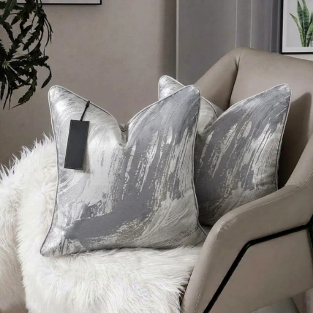 41-129 Cool Grey Marble Jacquard Cushion Cover