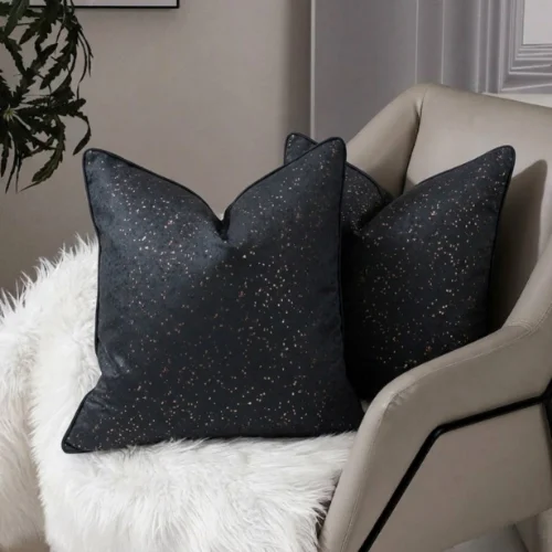 Jet Black Textured Jacquard Cushion Cover
